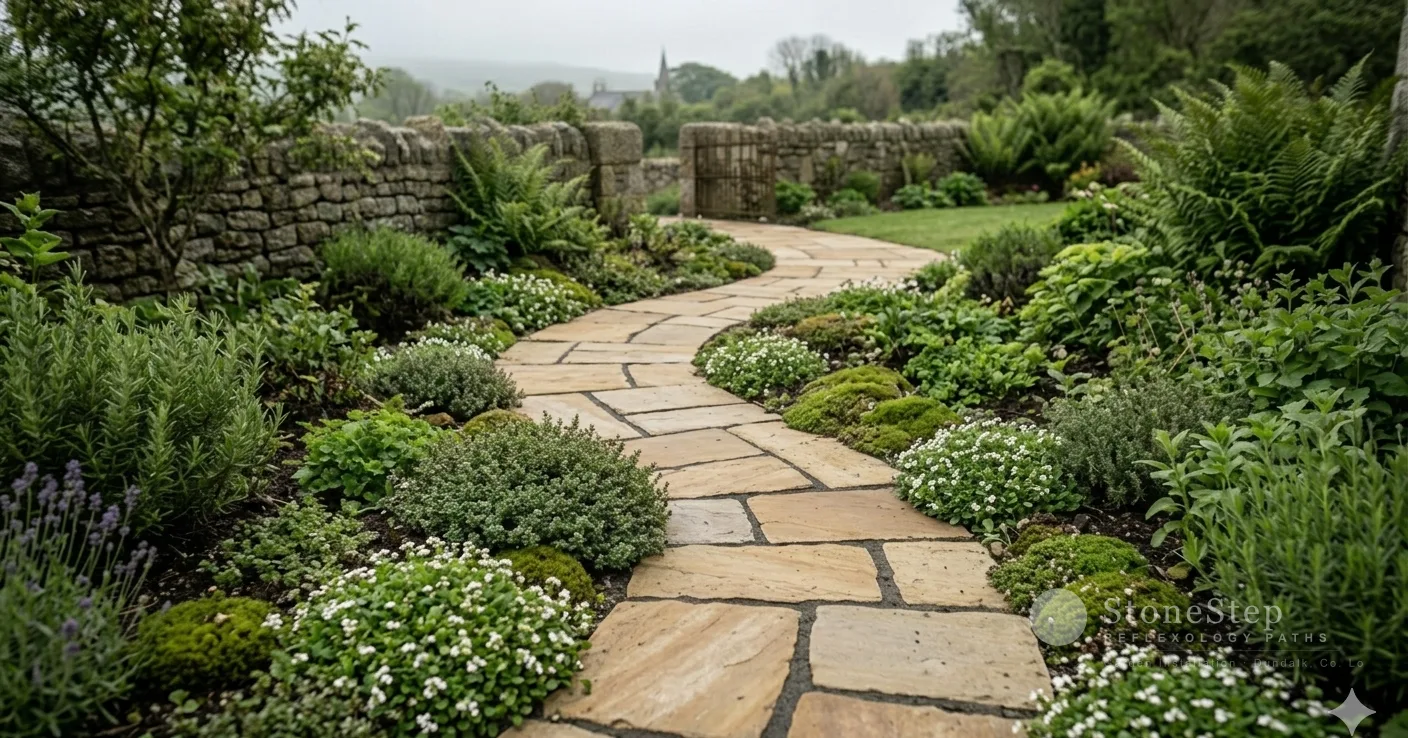 Granite and sandstone coastal garden path in Blackrock